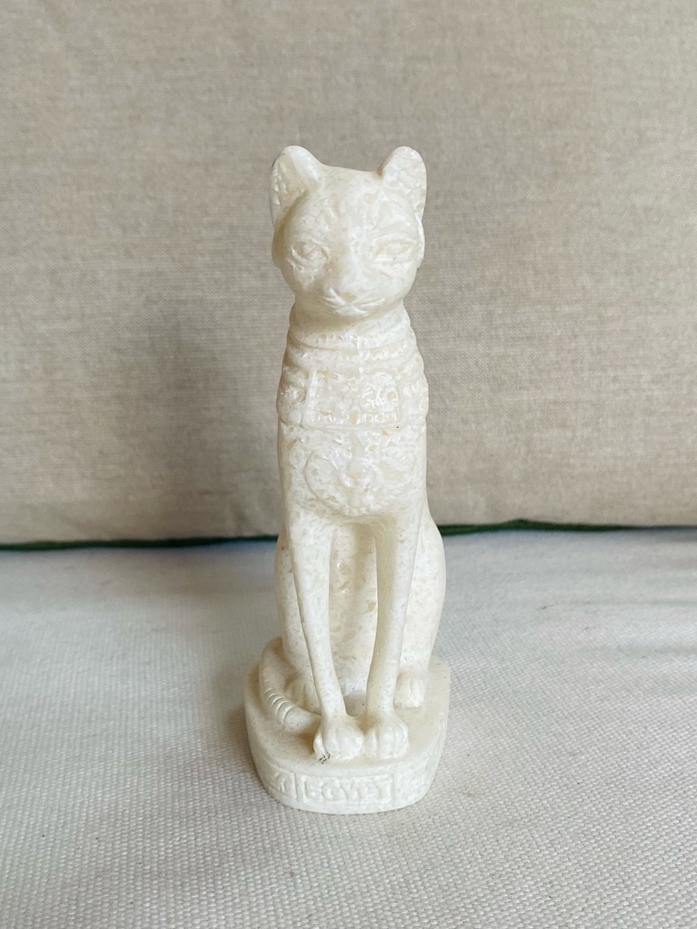 Vtg Egyptian Bastet Cat Figurine Statue Alabaster White Stone Souvenir 5”